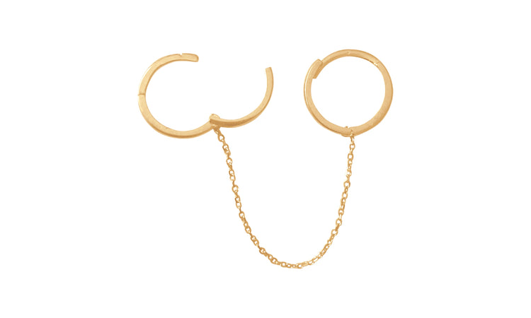 14KT Gold Double Huggie Chain Clicker Earring by KEILA